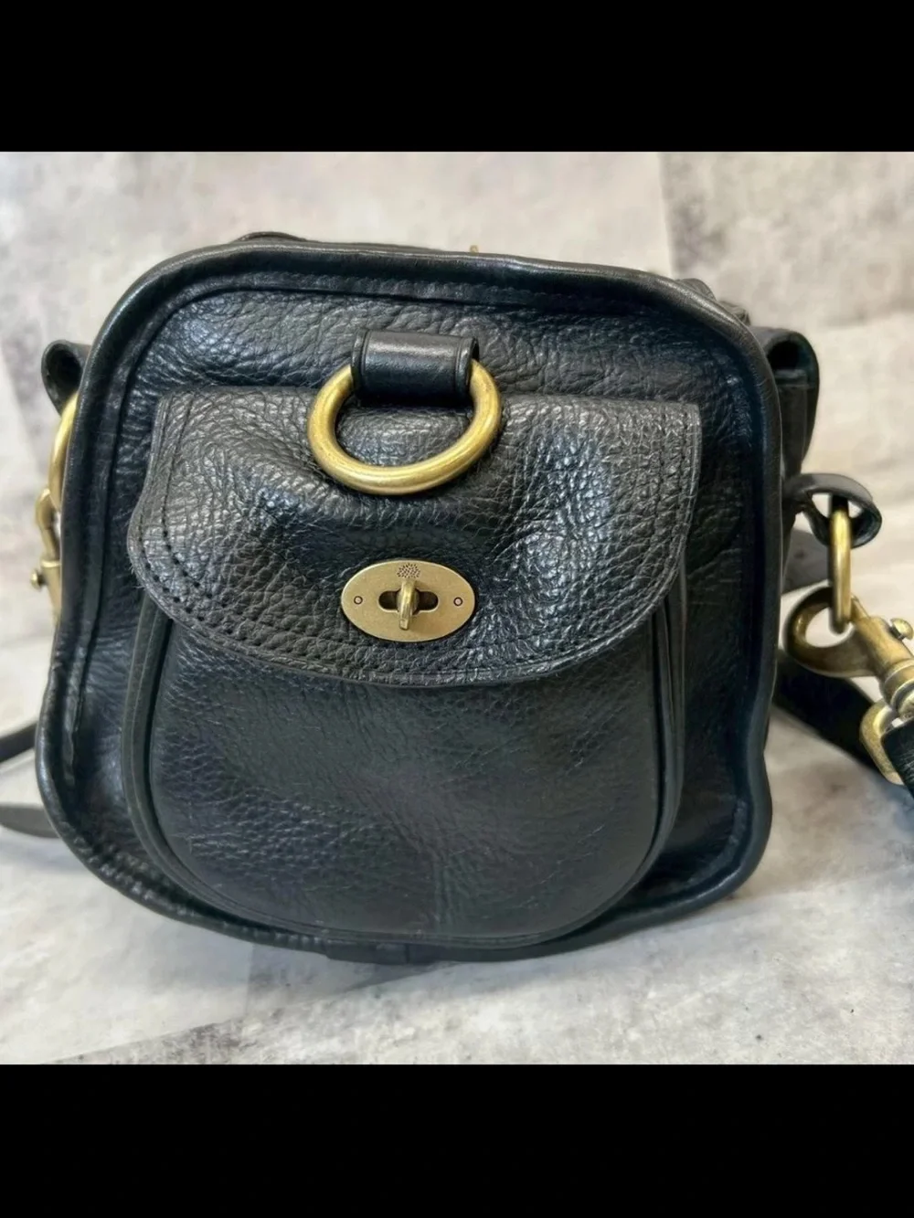 Mulberry Black Leather Shoulder Bag with Brass Hardware